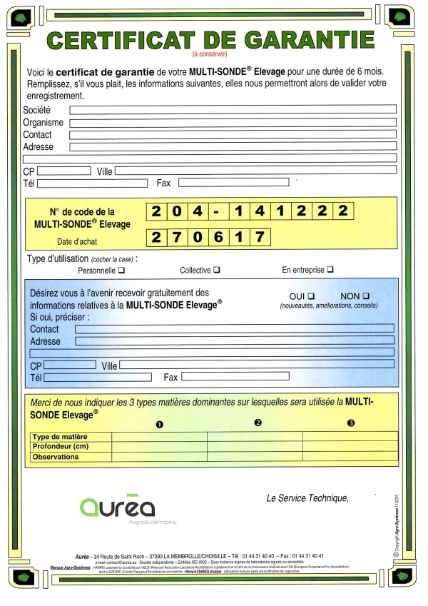 980 MULTI Sonde garantie